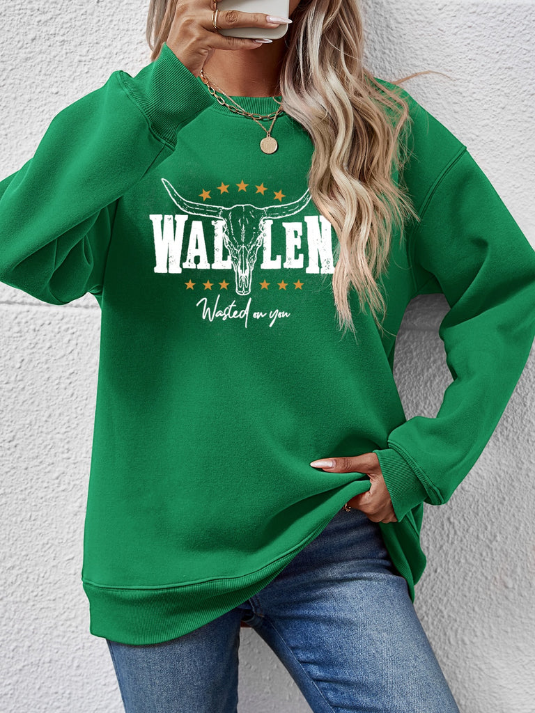 Graphic Round Neck Dropped Shoulder Sweatshirt