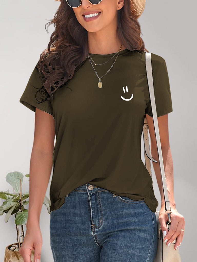 Smile Graphic Round Neck Short Sleeve T-Shirt