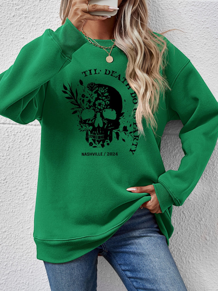 Graphic Round Neck Dropped Shoulder Sweatshirt