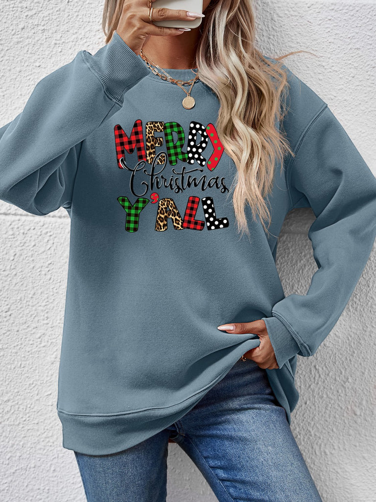 Letter Graphic Round Neck Long Sleeve Sweatshirt